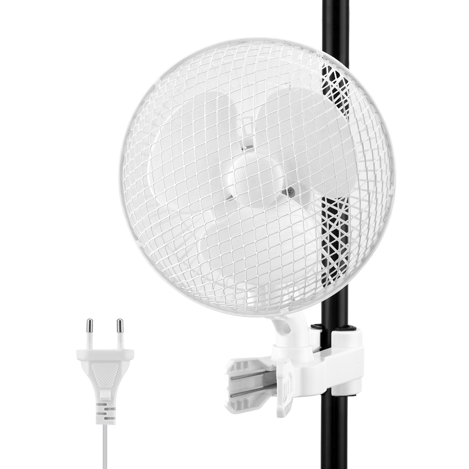 Grow Ventilator mit Clip, 25W Clip Ventilator Oszillierender mit 2 Geschwindigkeitsstufen, 2200 U/min, 1,5m Kabel, 20cm Durchmesser, Oszillierender Klemmventilator zur Befestigung an Grow Tent-Stangen