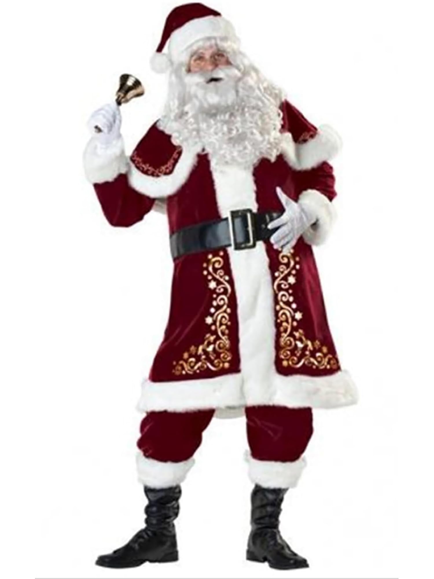 Svuitmsl Christmas Santa Claus Costume Outfits Luxury Deluxe Velvet Cosplay Fancy Dress Xmas Party Novelty Tops Pants Cosplay (D-Red Adult, M)