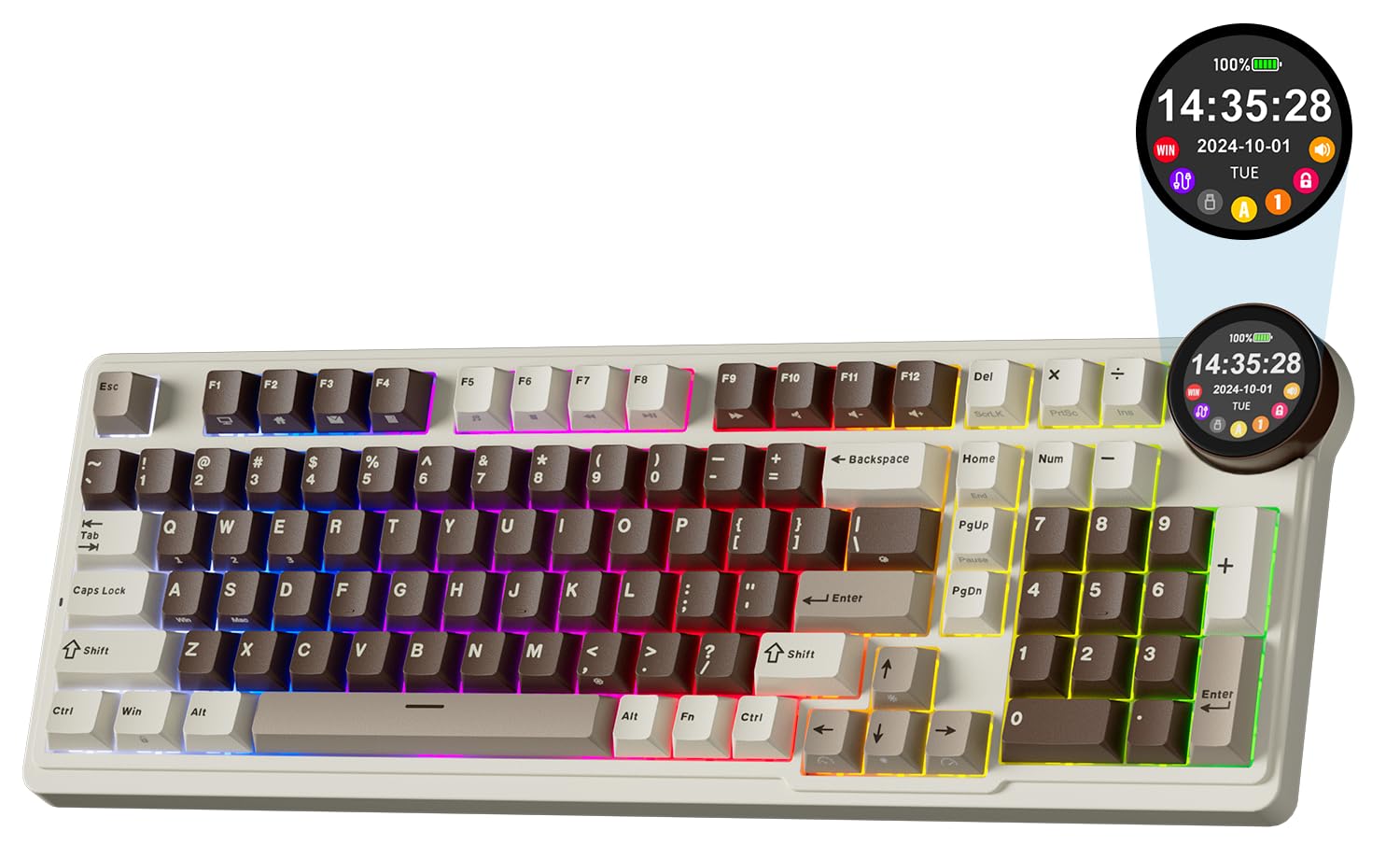 RK ROYAL KLUDGE N99 Wireless Mechanical Keyboard with Smart Display Screen &amp; Knob, BT/2.4G/USB-C, 96% Hot Swappable Custom Keyboard, Pre-lubed Linear Switches, 7500mAh Battery, 98 Keys