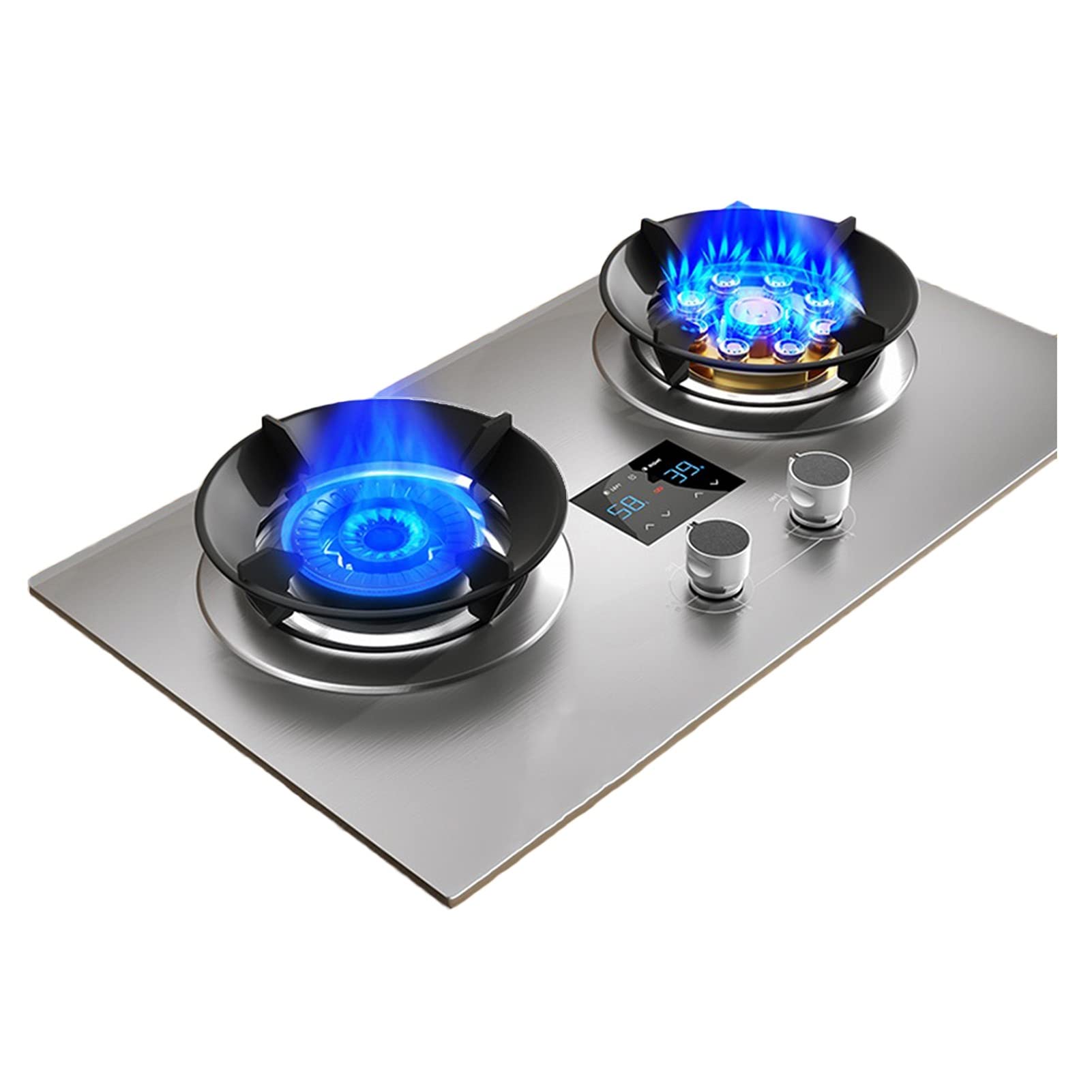 Fornello A Gas 2 Fuochi Fornello A Gas Fornello A Gas Portatile Accensione In Vetro Temperato Campeggio Doppio Bruciatore GPL/NG, Disponibile In Nero E Argento (Color : Silver, Size : LPG)