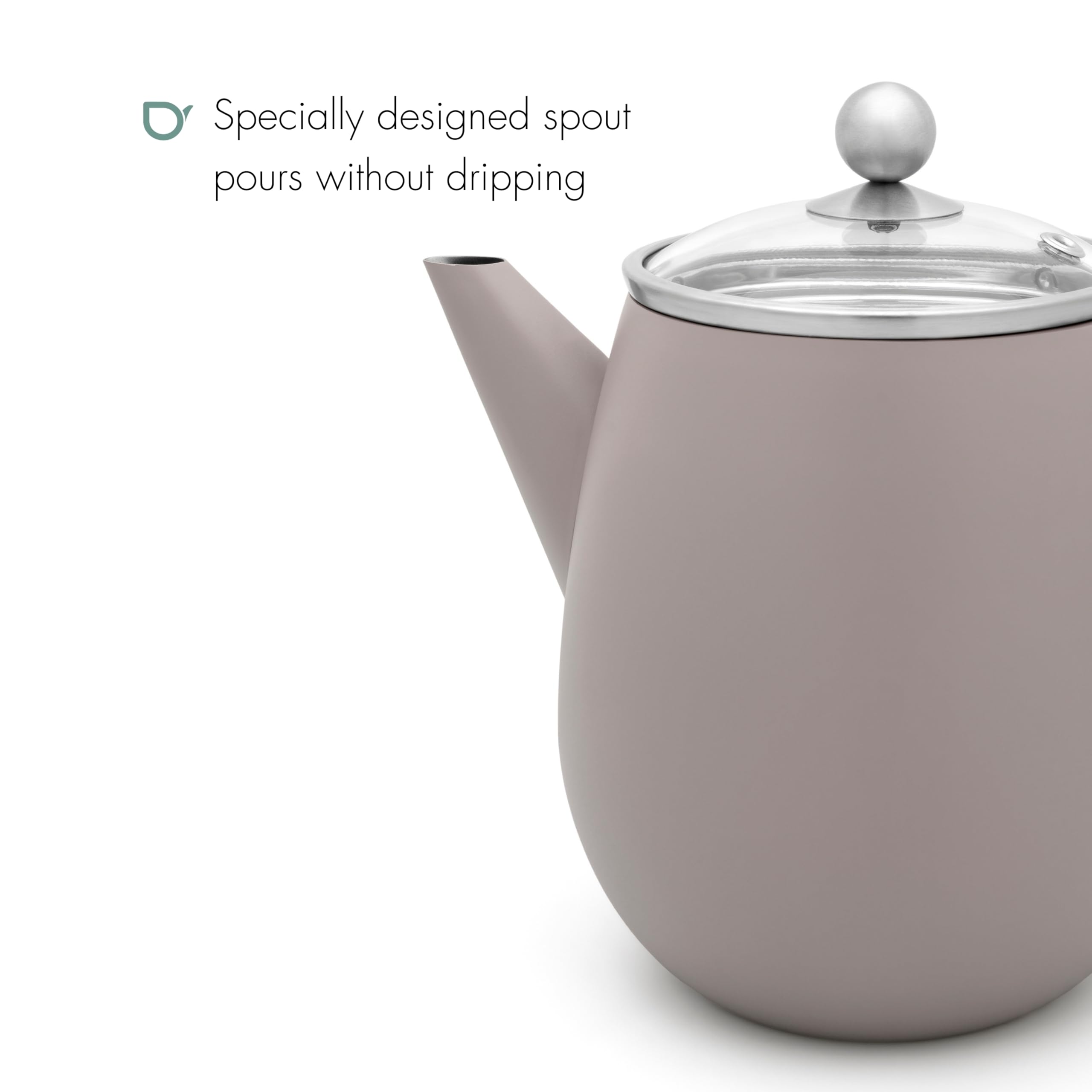 Bredemeijer - Théière double paroi Eva - 1,1 litre - Gris béton - Avec filtre