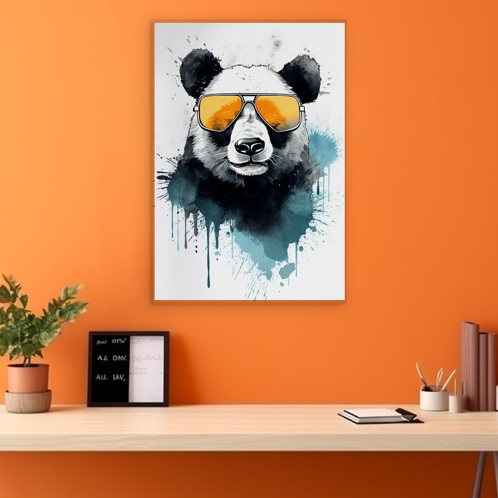 Canvas for Living room. Seeing Life in Black, White, and Splashes of Sunshine: The Playful Panda with a Vision, 27 x 18 inch Canvas Wall Art - Contemporary Masterpieces - Modern Home Decor