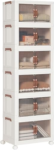 HOOBRO Contenedores de almacenamiento de plástico de 11 galones con tapas, 6 paquetes de contenedores plegables apilables con puertas y ruedas,