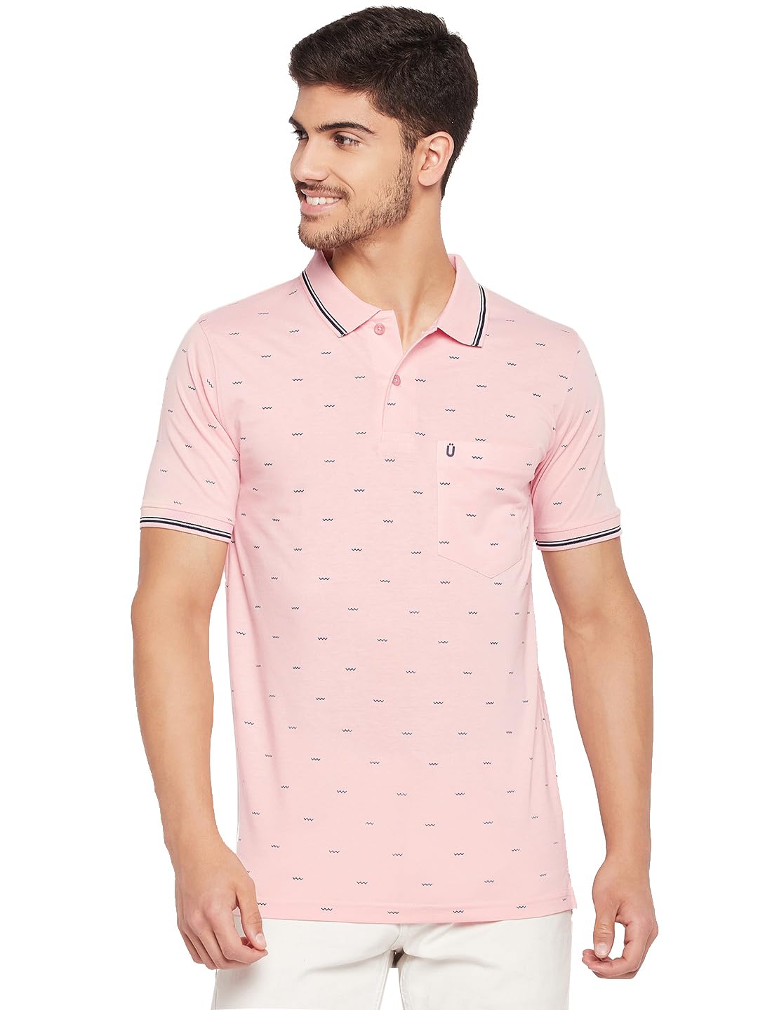 uniberry Men's Cotton Blend Half Sleeve Printed Polo Neck T-Shirt Has A Short Sleeve & Pocket On Chest-REMT6-PK_XL Pink-picture-11