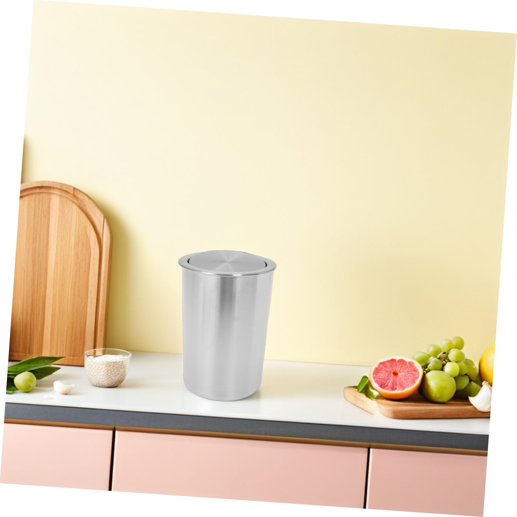 STOBAZA Cubo de Basura de Acero Inoxidable Empotrado para Encimera con Tapa Abatible, Diseño Redondo Moderno y Silencioso Adecuado para Baño y Cocina