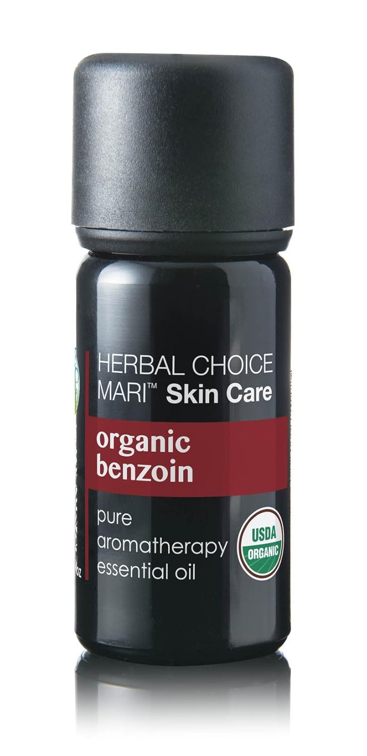 Organic Benzoin Essential Oil by Herbal Choice Mari (0.3 Fl Oz Glass Bottle) - No Toxic Synthetic Chemicals - TSA-Approved Travel Size