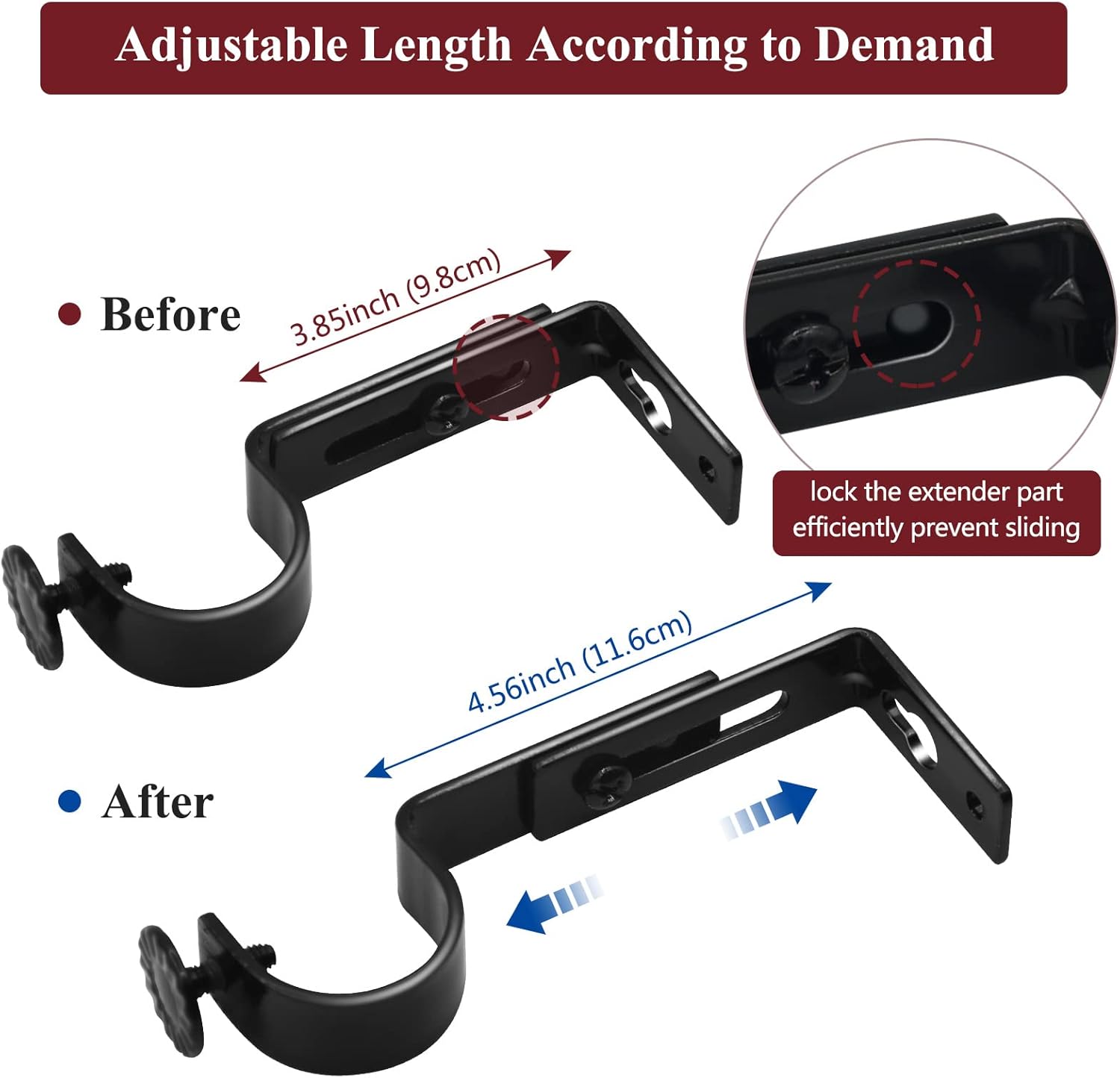 Buy Curtain Rod Bracket, Adjustable Curtain Rod Holders 1 Inch Black