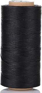 [24 Colors Available] 150D 0.8mm 284Yards Flat Waxed Thread Hand Stitching Cord Leather Craft Tool Leather Stitching Sewing (Black)