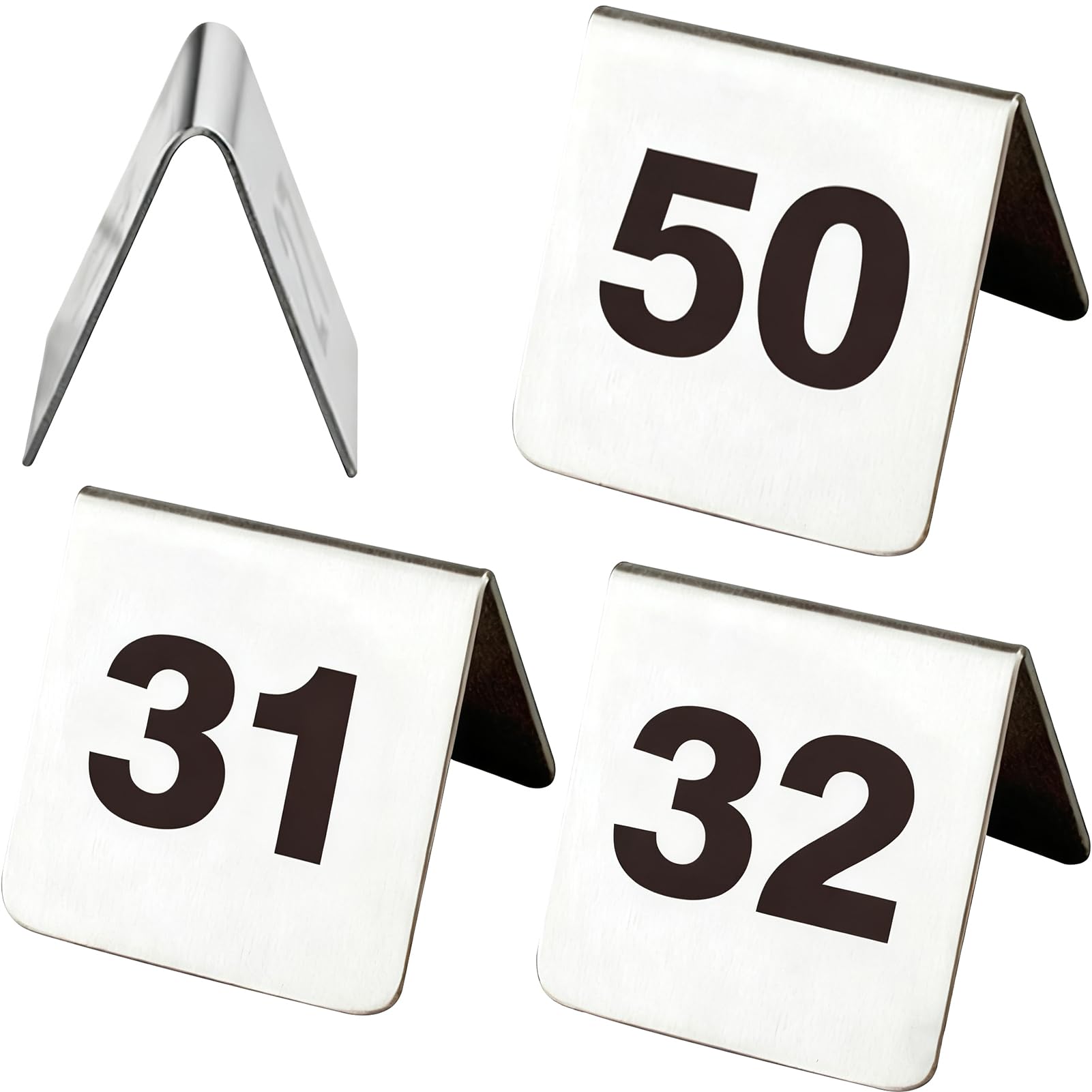 Tischnummern Metall 31-50 Edelstahl Tischnummern Gastronomie Stapelbare Doppelseitige Tischnummernschilder für Party Bankette Restaurants Bars Empfänge Cafés Hotel
