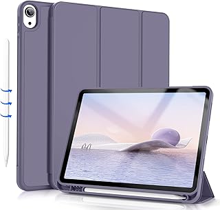 KenKe iPad Air 5th Generation Case 2022 / iPad Air 4th Generation Case 2020 with Pencil Holder, Auto Sleep/Wake, Slim Trifold Stand Case with Soft TPU Back Cover for iPad Air 10.9 inch, (Purple)