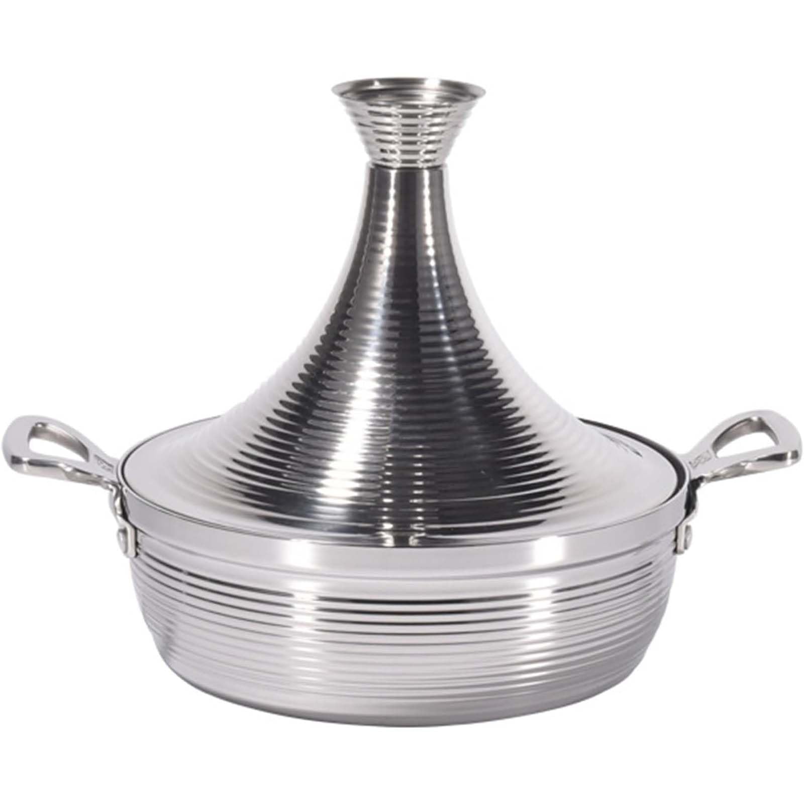 SHAIRMB 304 Stainless Steel Moroccan Tagine Pot, Non Stick Moroccan Cooking Pot with 2 Handles, Large Moroccan Cooker, Handmade Tagine Pot with Cone-Shaped Lid,Silver,32cm