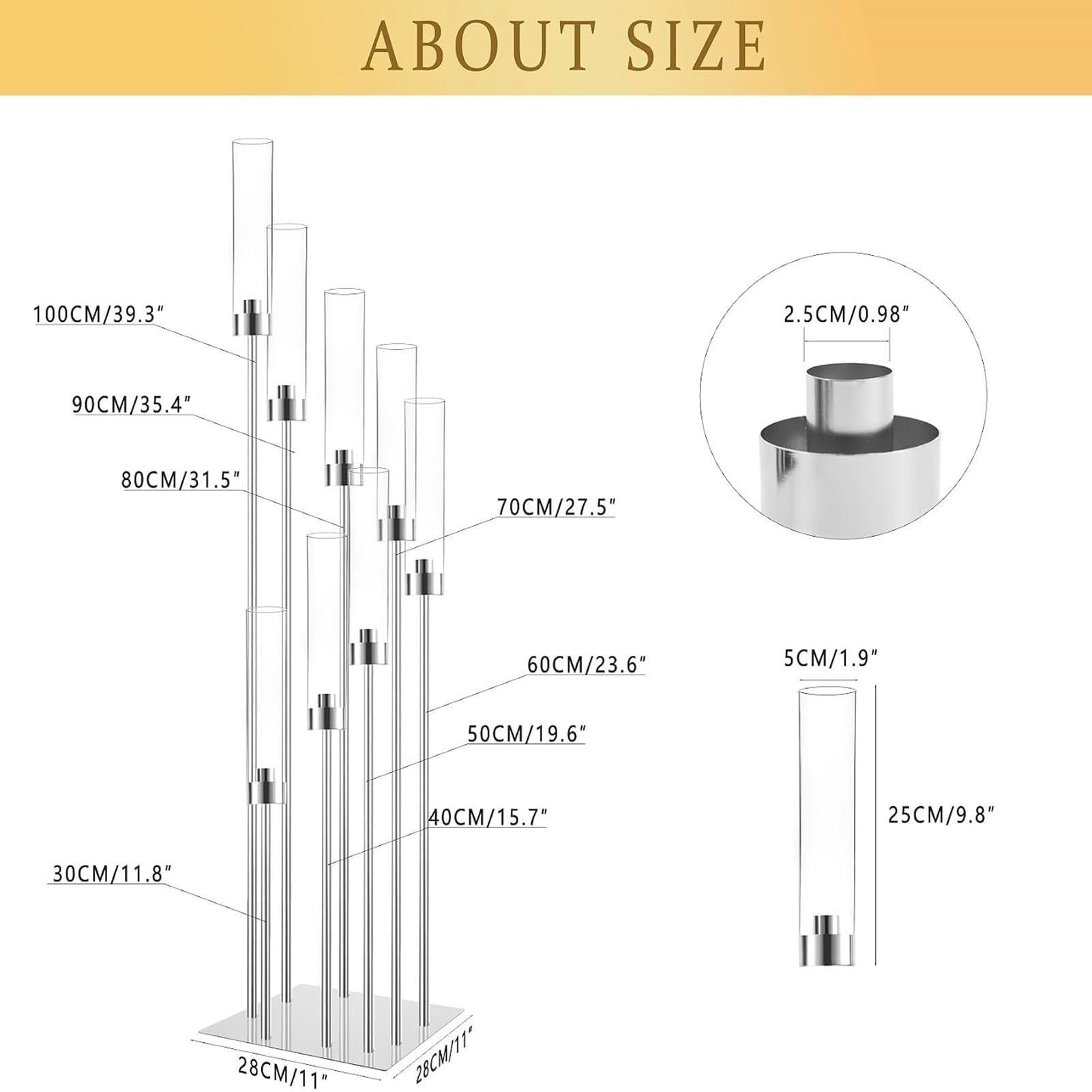 Portavelas De Pie con Pantalla Acrílica, Candelabro De Acrílico De 125 Cm De Altura para Velas LED Cónicas, Centro De Mesa para Bodas, Fiestas, Eventos, Recepciones Y Decoración del Hogar(Silver)
