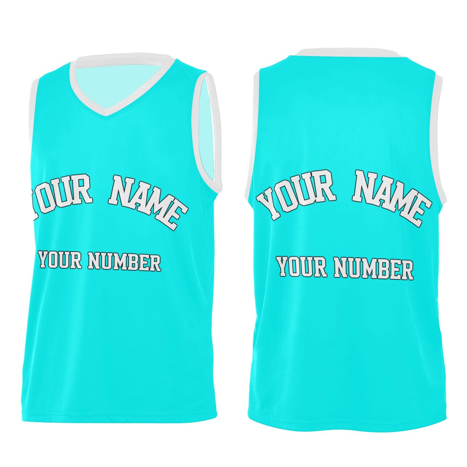 Personalized Your Basketball Jersey Sports Shirt Cyan V-Neck Jersey Shirts Name Printed Custom Team Name Number for Men Women