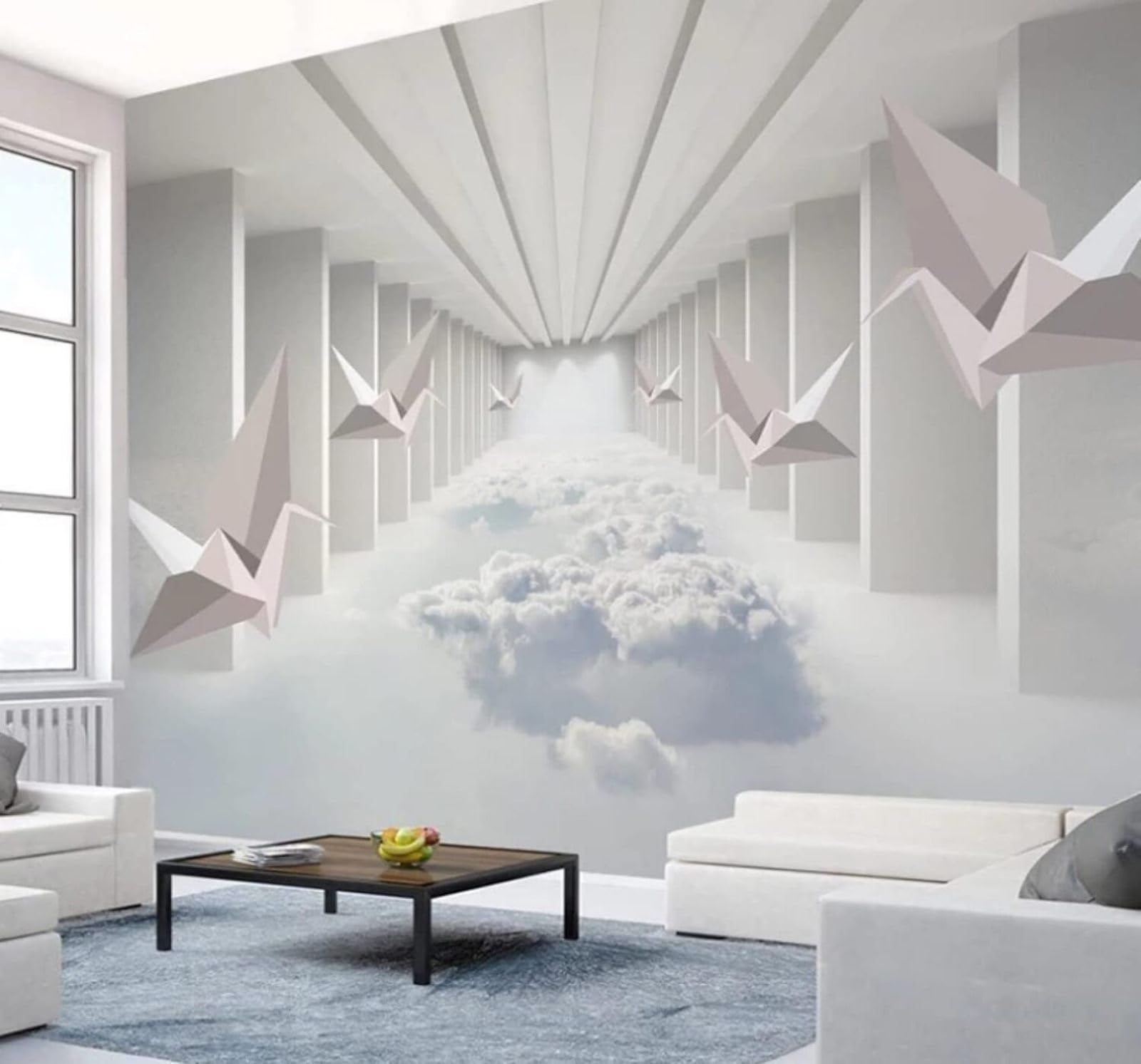 XLMING Three Dimensional Spatial Extension Paper Cranes Clouds Architecture 3D Wallpaper Luxury Home Dining Decor Paste Sofa Living Room The Wall for Bedroom Mural-250cm×170cm