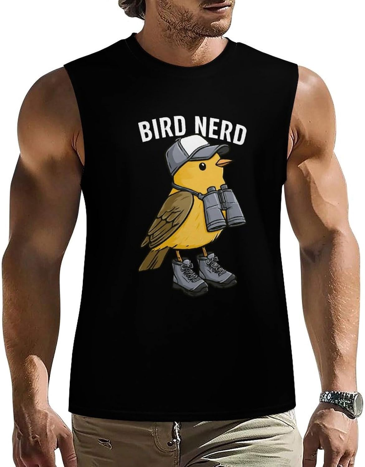 Bird Nerd with Binoculars Men Summer Sleeveless Crew Neck Top 5XL