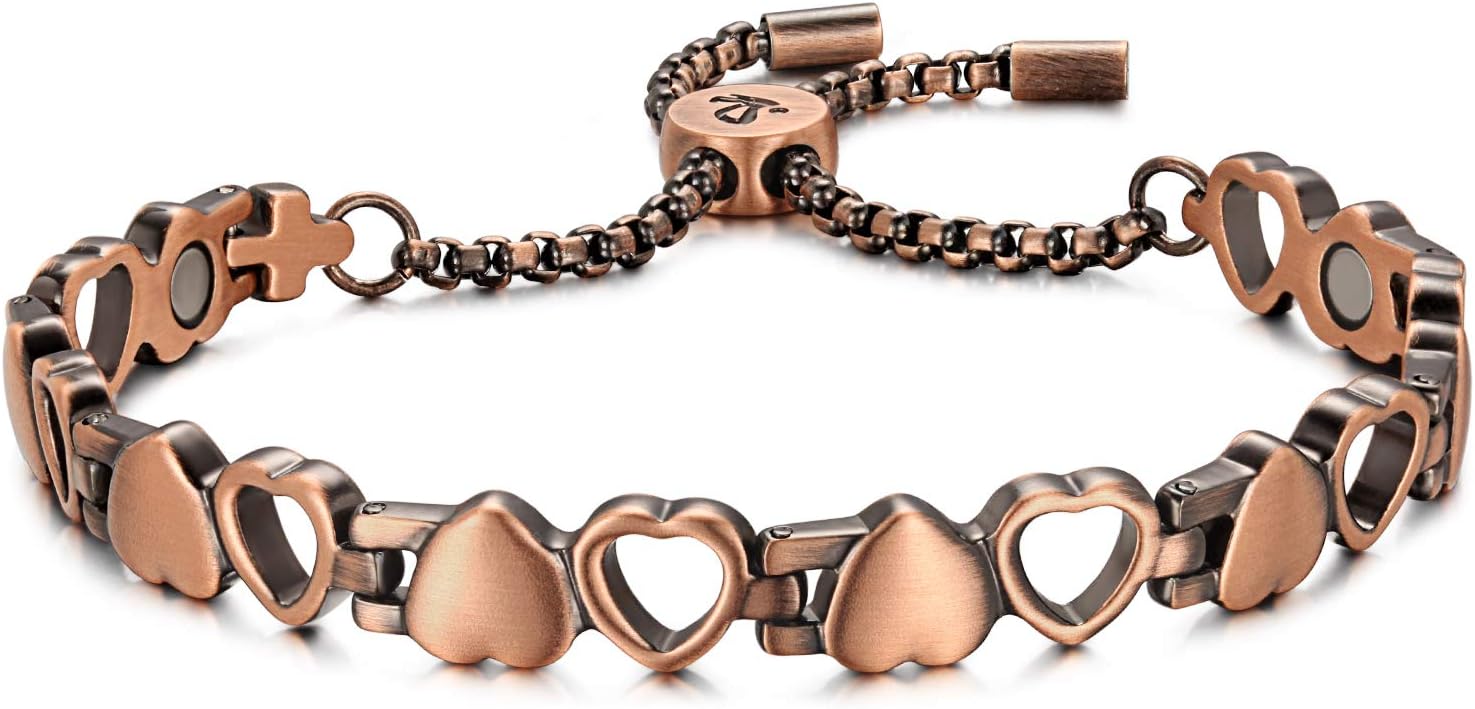 RainSo Women 99.99% Pure Copper Magnetic Bracelets Adjustable Design with Display Box(petal pattern)