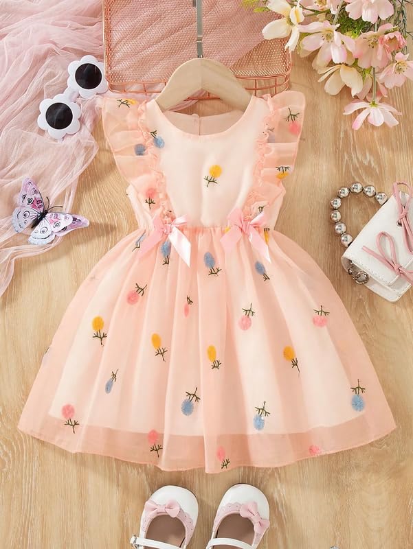 Image of Niren Enterprise Printed Knee Length Sleeveless Round Neck Stylish Girls Party Dress