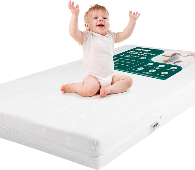 Babelio Matelas pour bébé respirant, double-sid, Mousse mémoire, Imperméable, Couverture amovible et lavable en machine, pour bébé et tout-petit 52" x 27.5" | Couverture amovible imperméable et lavable à la machine, pour tout-petit et bébé, taille standard 52" x 27.5"