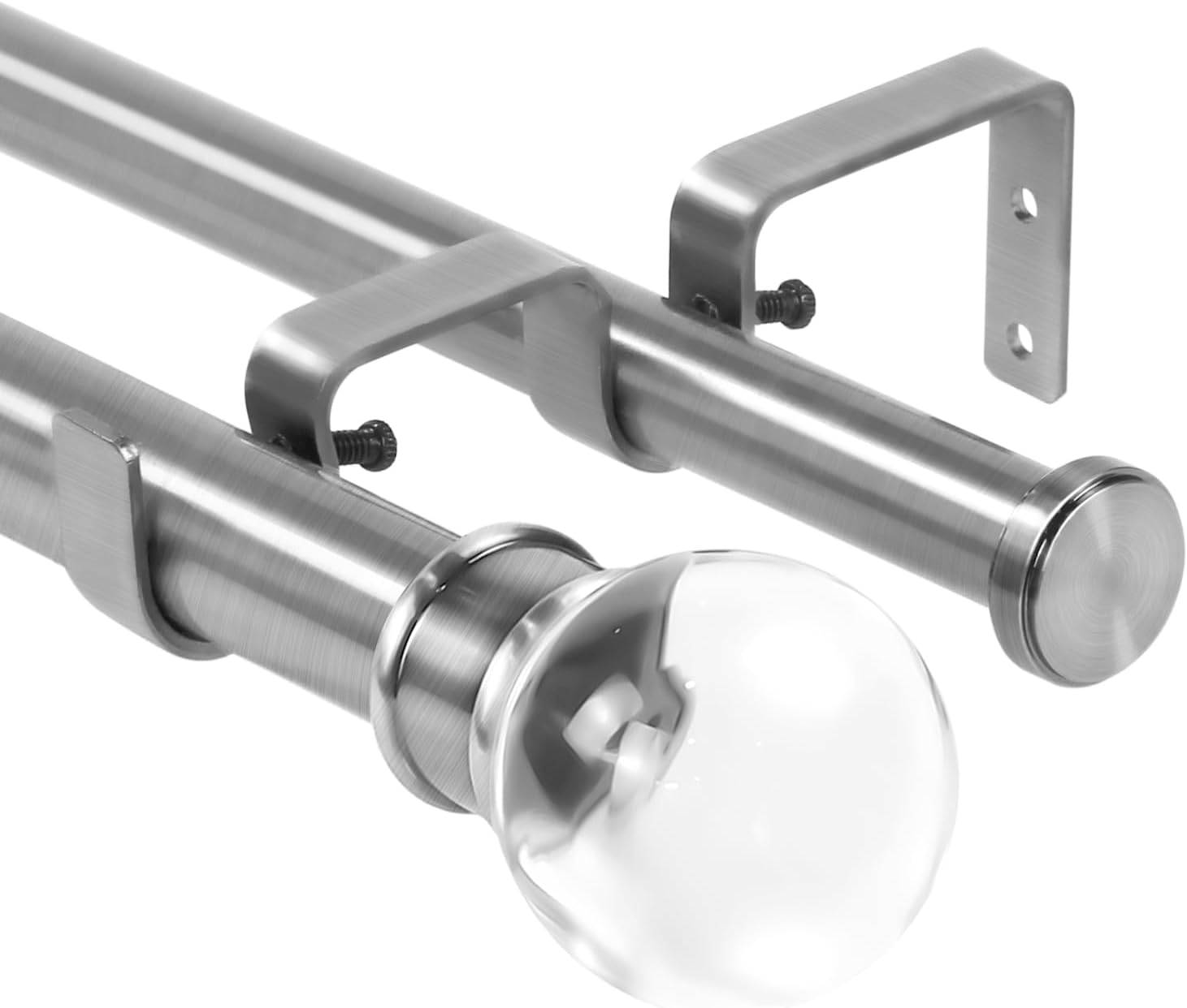 Urbanest Crystal Ball Flat Button 1" 3/4" Double Drapery Curtain Window Rod Set - 48" to 84", Antique Brass