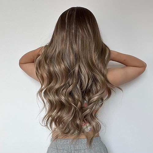 Miniatura 9 de VKheroKV WL-05 Peluca ondulada para mujer, de longitud larga, sintética, resistente al calor, pelucas rizadas naturales, color rubio ceniza