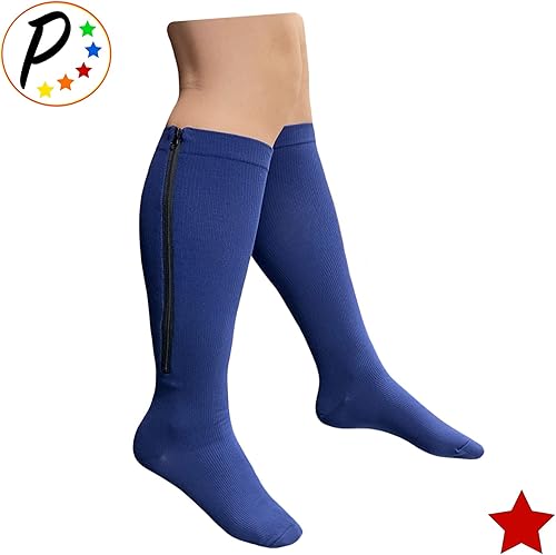 Miniatura 2 de Presadee Original Navy 20-30 mmHg Cremallera Firme Pierna de compresión Calcetines de dedo del pie cerrado Hombres Mujeres 1 par (3XL)