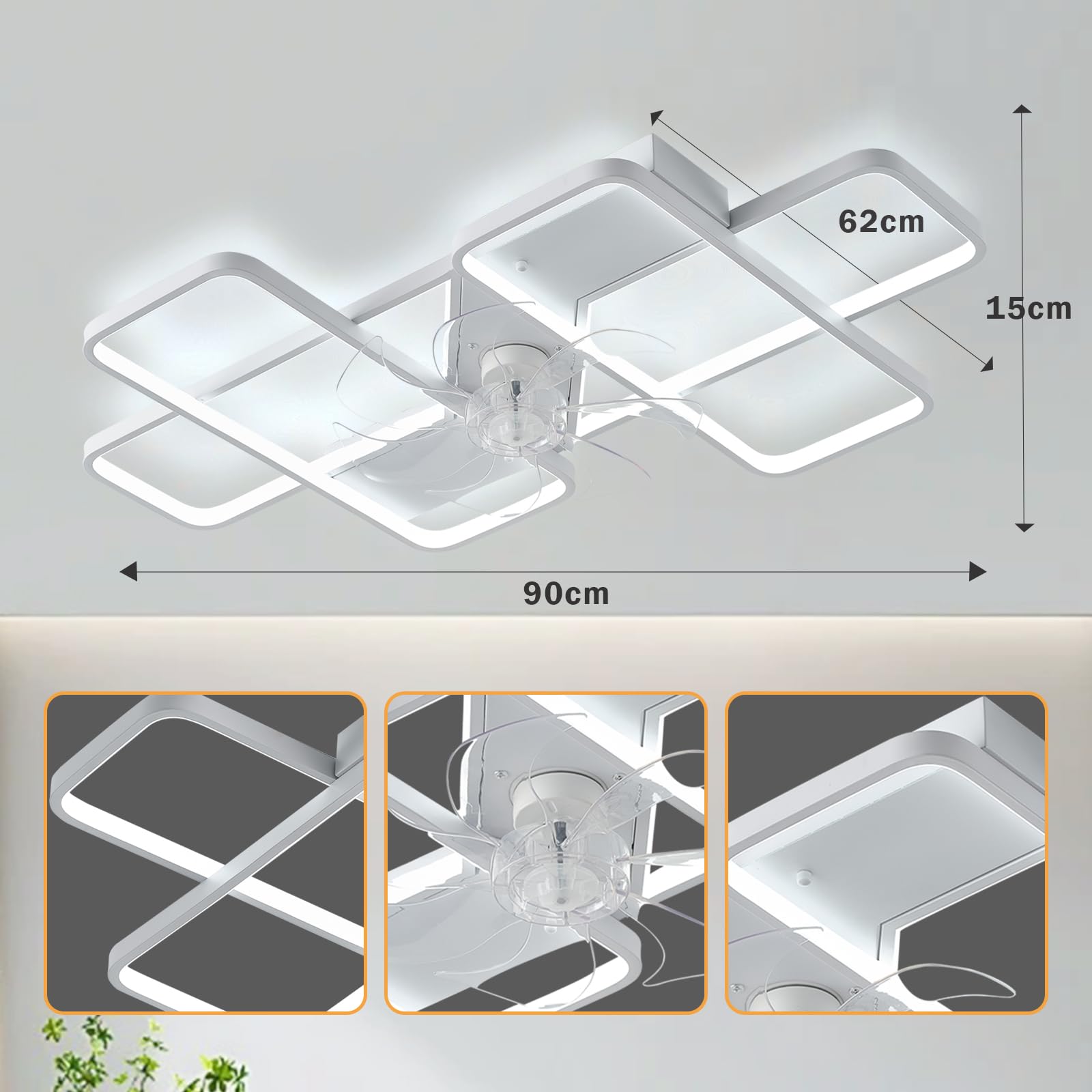 Deckenventilator mit Beleuchtung LED 85W Fernbedienung Leise Dimmbar 6 Windgeschwindigkeit 90cm Weiß