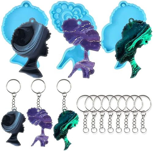 Hying 3 moldes de resina para llavero de mujer africana para Juneteenth Afro Femenino Moldes para decoración del Día de la Libertad en forma de