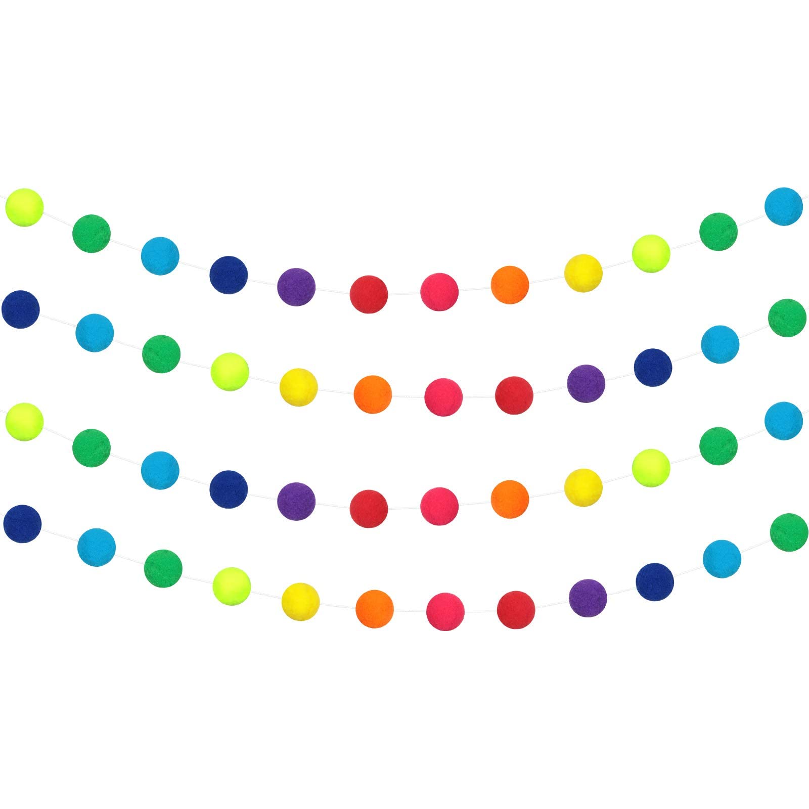 WILLBOND 4 Pack 39.4 ft Colorful Pom Pom Garlands Decorations with 128 Pcs Rainbow Felt Balls Hanging Garlands for Birthday Party Tree Ornaments Home