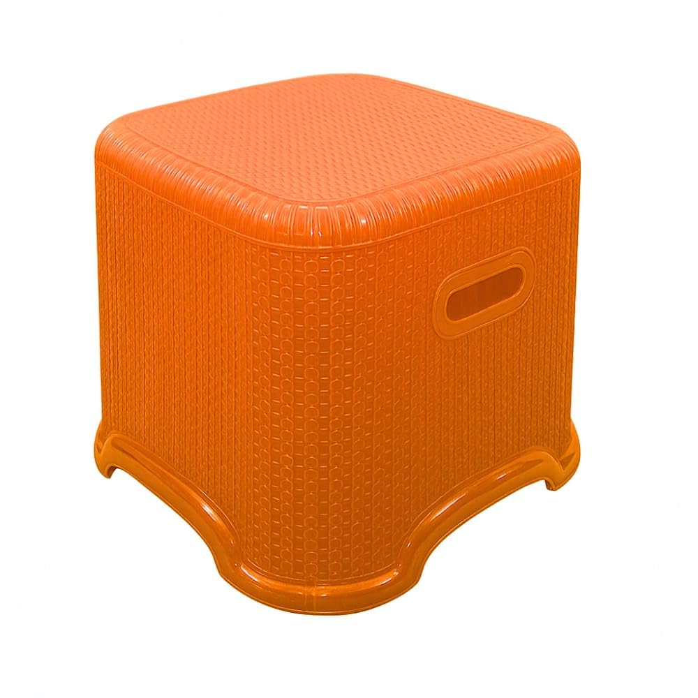 Multipurpose Plastic Stool for Home, Kitchen & Bathroom – Durable, Lightweight & Compact Sitting Stool with Anti-Slip Base – Orange, Rattan Design-image-19