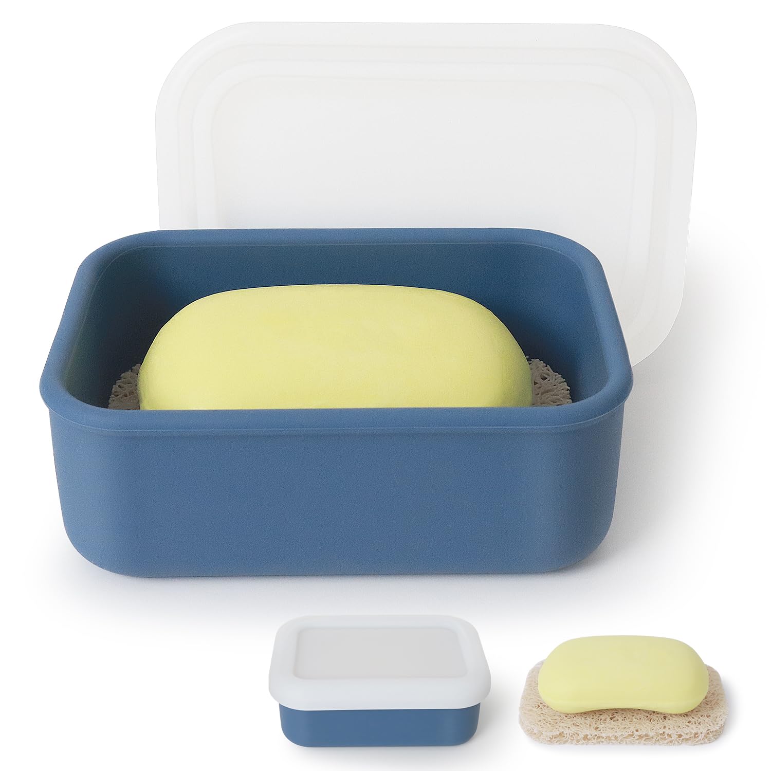 Silicone Soap Dish with Lid, 100% Leakproof Travel Soap Case with Built-in Drainage Pad, Waterproof Portable Soap Box for Shower, Bathroom, Hiking, Gym, School, Camping