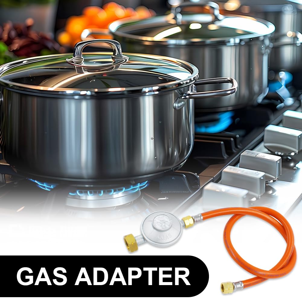 Regolatore di pressione del gas, 50 mbar, tubo del gas da 150 cm, con riduttore di pressione, set di riduttore di pressione, attacchi a vite da 1/4" a sinistra, set di regolatori per campeggio
