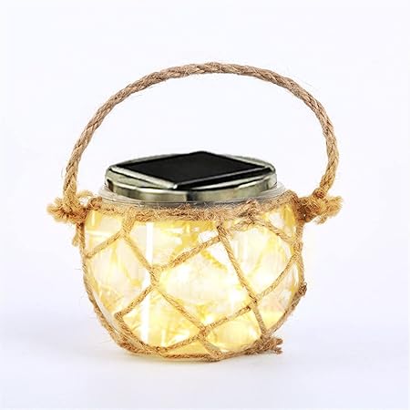 Epyz Solar Lantern Outdoor Hanging 20 led Jar Light Waterproof Crack Glass with Rope Globe Garden Light for Party Christmas Decoration Light [ Warm Yellow Light, Pack of 1 ]