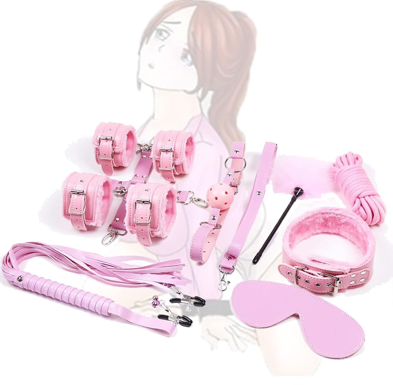 Kit de Entrenamiento de Cuerpo Entero de 10 Piezas de Cuero Rosa Regalo para Parejas-Q
