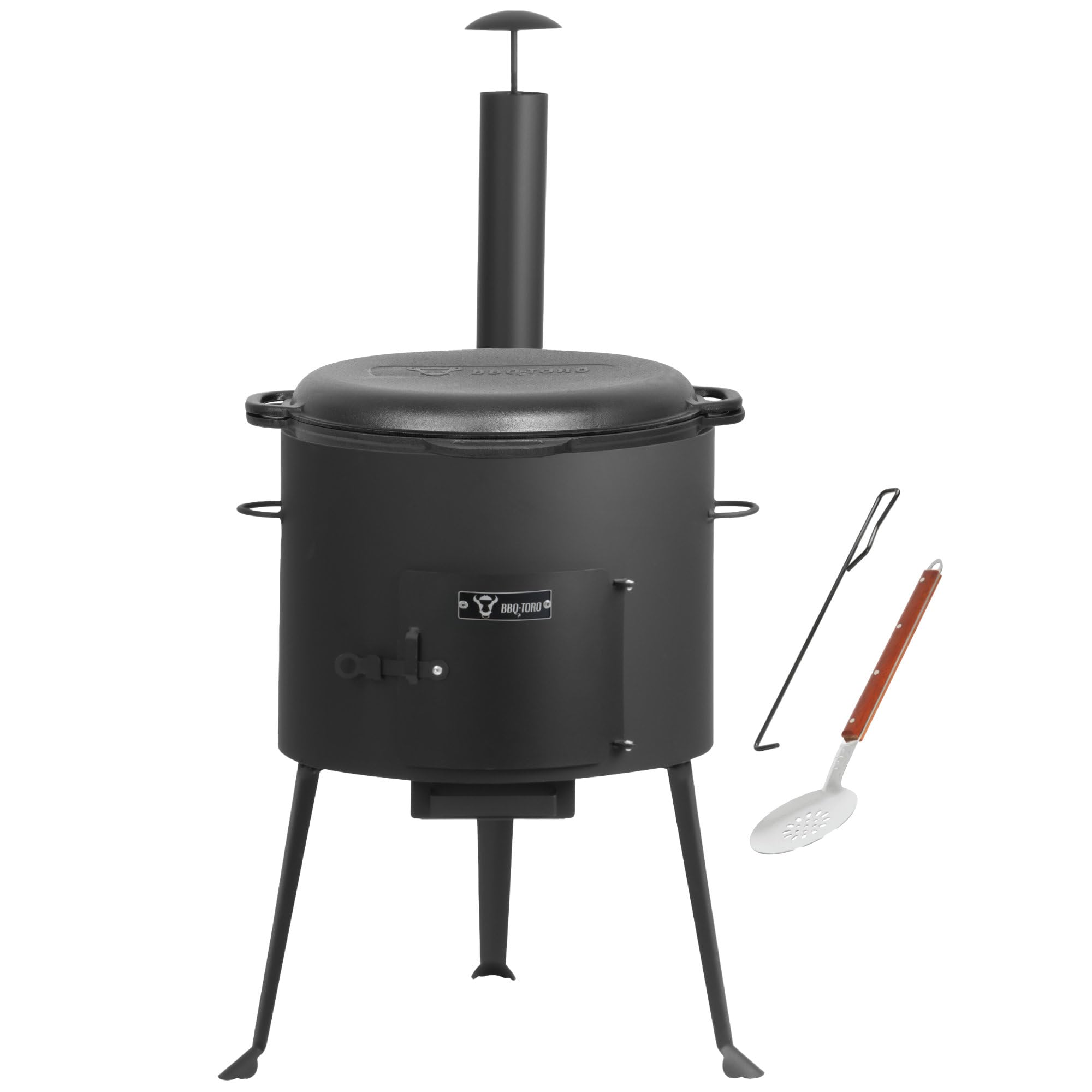 BBQ-Toro Żeliwny kazan z piecem kazanowym Ø 44 cm | 19 l garnek żeliwny z pokrywką, garnek żeliwny | kociołek na gulasz, piec na zewnątrz, piec do ognia, piec jednogarnkowy, palenisko, kuchnia na