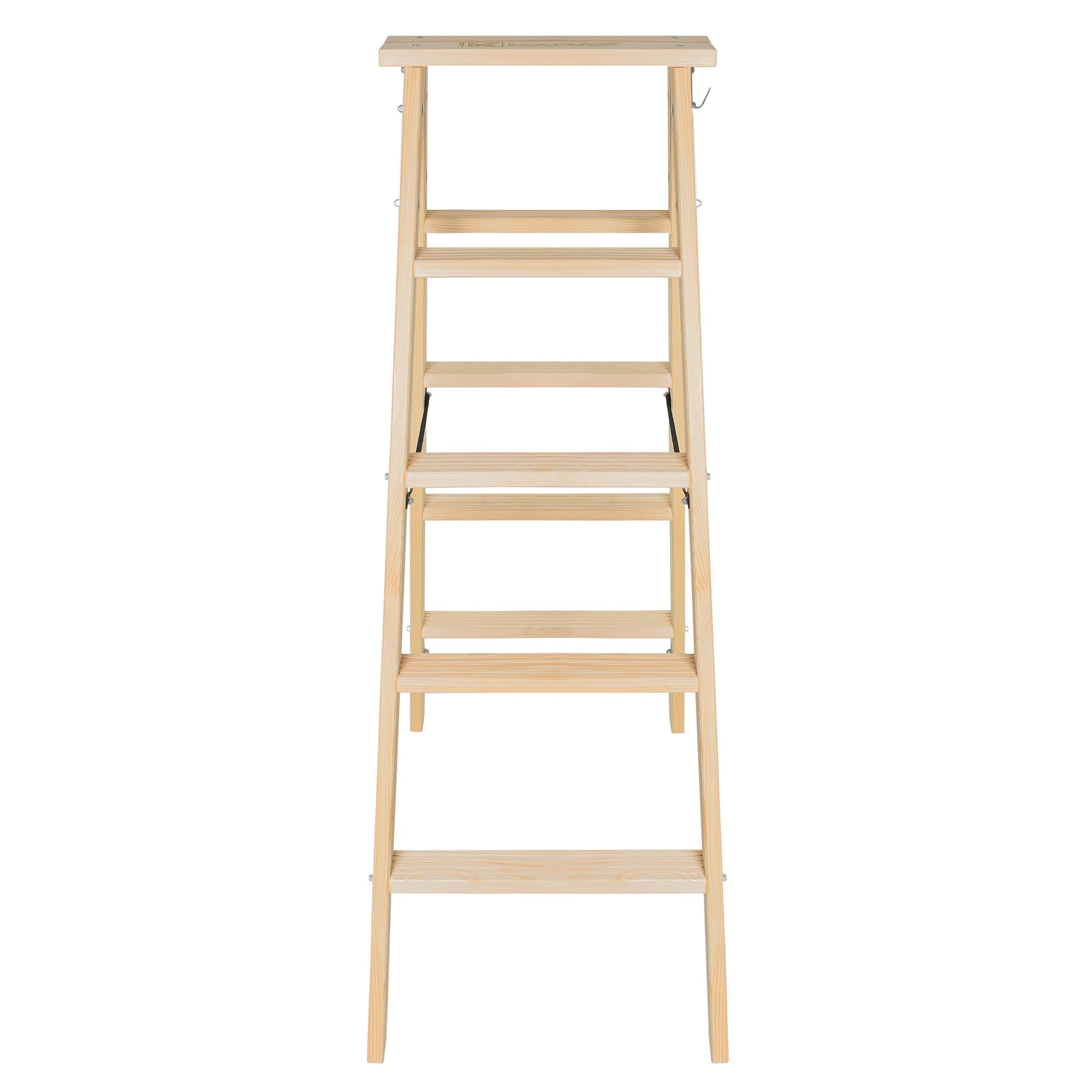 KADAX Escalera de madera plegable de 5 peldaños con gancho de acero, escalera de caballete para pintura, escalera doméstica