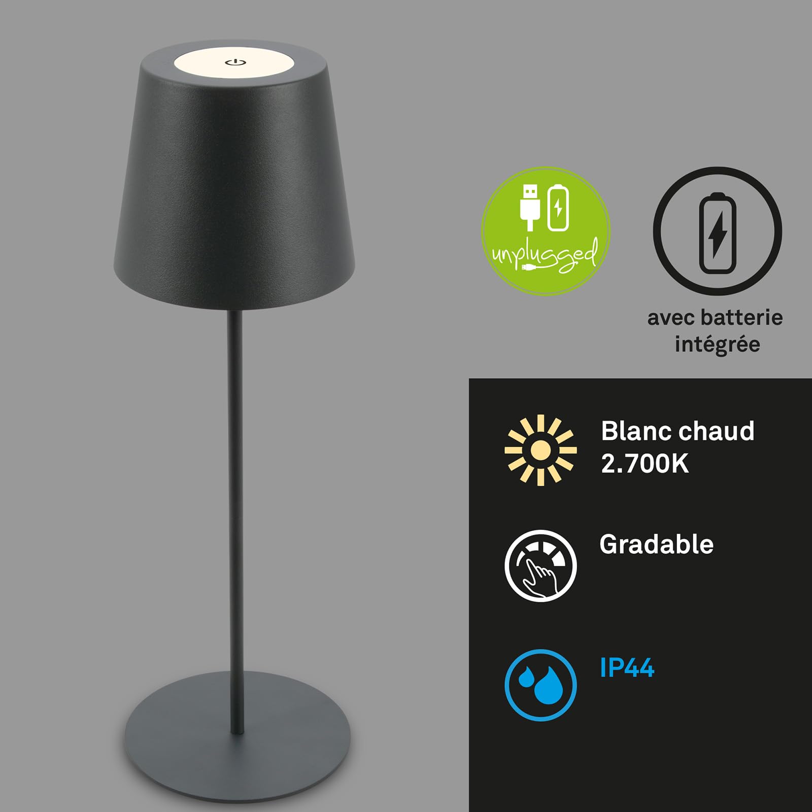 Lampe De Table LED BRILONER - Sans Fil, Tactile, IP44, Batterie Remplaçable, Lumière Chaude, Parfaite Pour Chevet, Salon, Balcon - 9