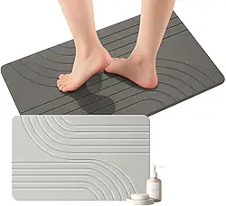 Tapete Banheiro Antiderrapante Impermeavel Diatomacea 60x40cm Absorvente Secagem Rapida (Cinza)