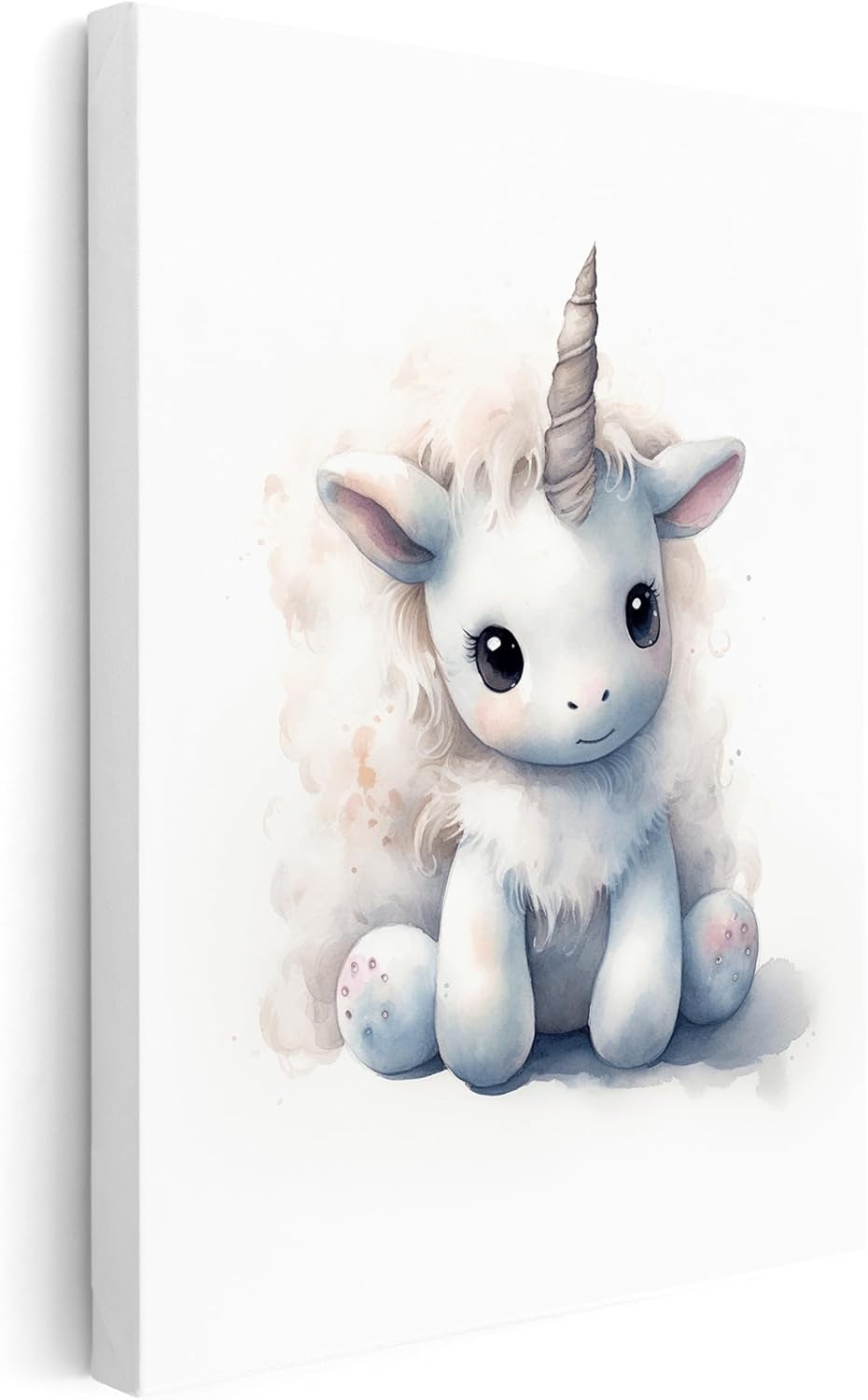 Poster Master Cute Baby Unicorn Canvas - Plush Unicorn Print - Plushie Art - Gift for Boys, Girls & Parents - Minimal Wall Decor for Nursery, Kid's Room or Bedroom - 8x10 STRETCHED Canvas