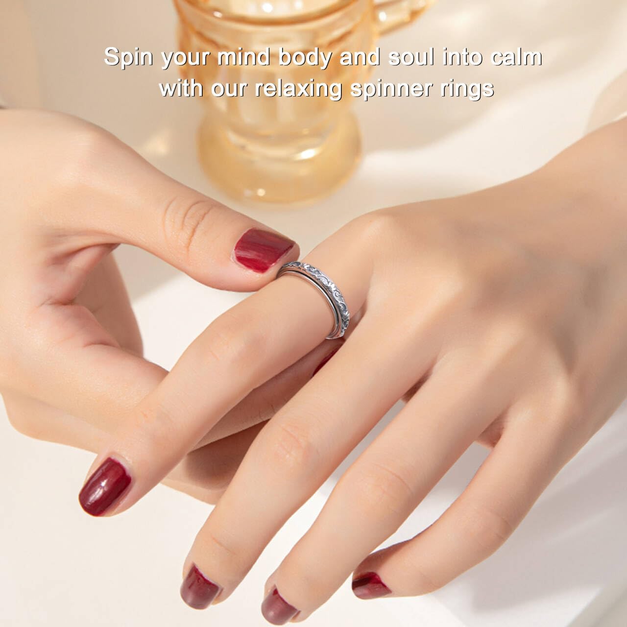 Ladytree Anillo giratorio de plata de ley 925 para aliviar la ansiedad, aliviar el estrés, el aburrimiento, TDAH, autismo, anillo chapado en platino, regalo de cumpleaños para mujeres y hombres