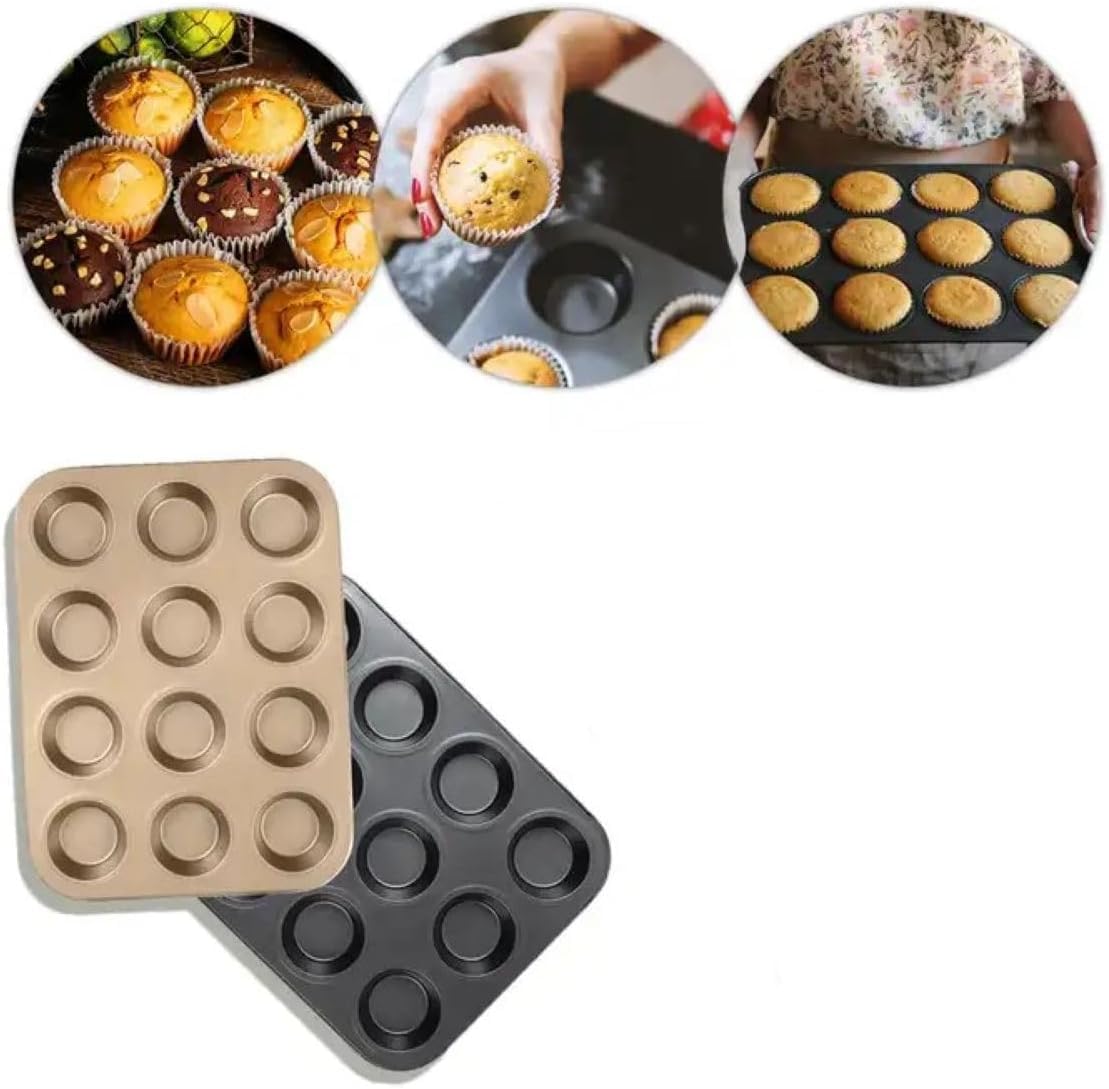 SOGUD 12'li Muffin Kalıbı - Yapışmaz Metal Cupcake Kalıbı - Fırına Uygun Kek ve Muffin Pişirme Tepsisi - Yuvarlak Gözlü Dayanıklı Kek Kalıbı - Kolay Temizlenir - Ev Tipi Kullanıma Uygun