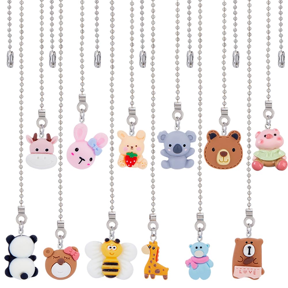 CRASPIRE 12 Style Animals Cute Ceiling Fan Pull Chain Extender Charm Pendant Panda Rabbit Decorative 12.6 Inch Extension Connector Ball Bead Cord Replacement Hanging Ornaments for Lighting Lamp Decor