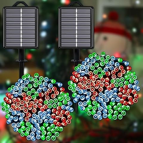 YAOZHOU Solar Christmas String Lights Outdoor Waterproof Decorations, Red White Green Fairy Lights, 2PACK Total 400LED 144FT with 8Modes, Outside Lights for Tree, Garden, Patio, Fence, Balcony Cover
