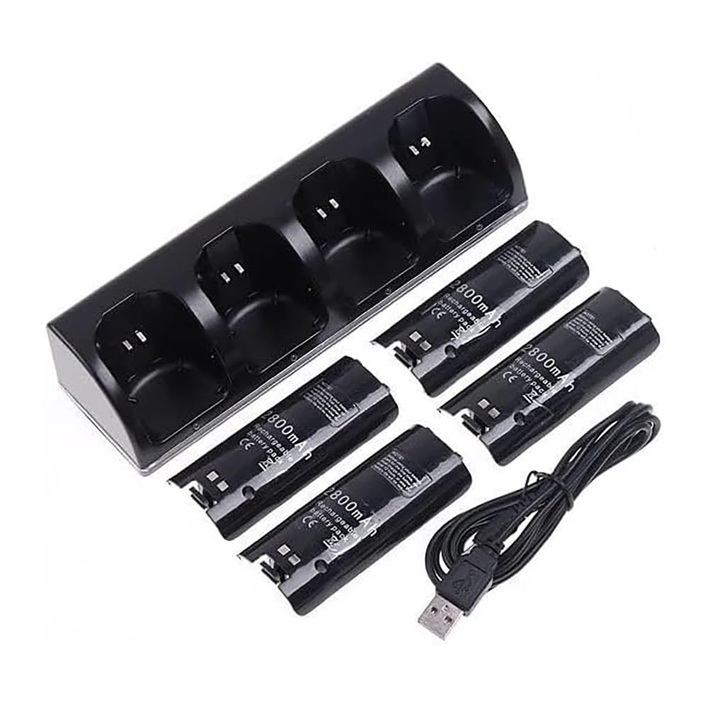 OSTENT Stazione Dock di Ricarica + 4 Pacchi Batteria per il Telecomando Nintendo Wii Colore Nero