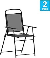 Vista 36 de EMMA + OLIVER Munroe Folding Patio Sling Chairs - Gray - All-Weather Textilene Seat and Back - Integrated Armrests - Set of 2