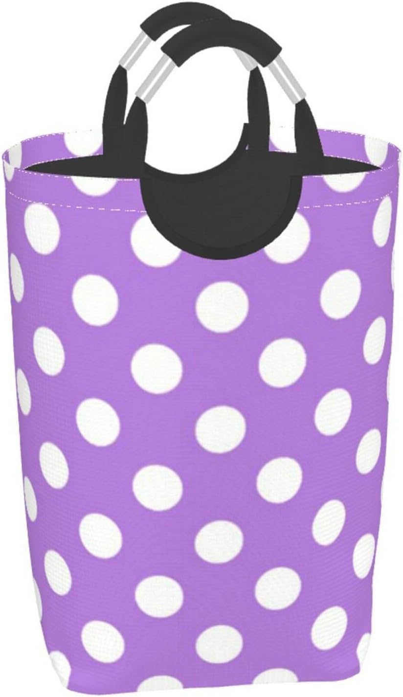 Large Laundry Basket, Lavender and White Polka Dots Laundry Hamper Bag Collapsible Washing Bin With Handles for College Dorm, Family Essentials Storage