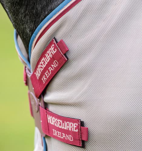 Image of Horseware Rambo Protector Fly Sheet with Disc Front Closure 0g - Oatmeal /Cherry & Peach & Blue, 66 inches