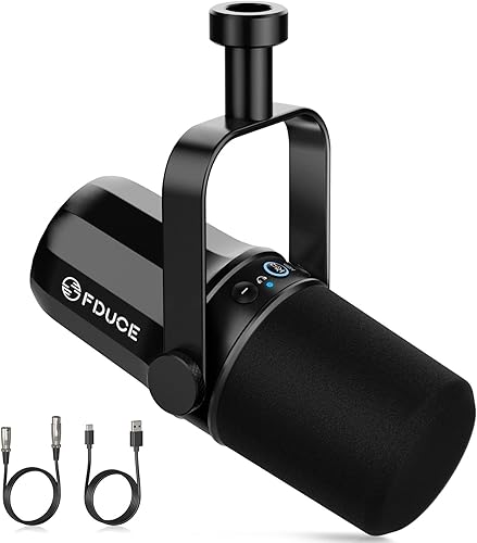 FDUCE SL40 USBXLR Micrófono dinámico para podcasting, juegos, transmisión en vivo y grabación, salida de auriculares integrada, botón de silencio