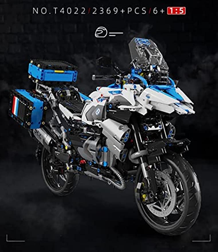 Technik Motorrad Bausteine für R1250 GS, 1:5 Supermotorrad Modell 2369 Klemmbausteine Technik Rennen Motorrad Geländemotorrad Bausatz MOC Motorrad Set Kompatibel mit Lgo Technic