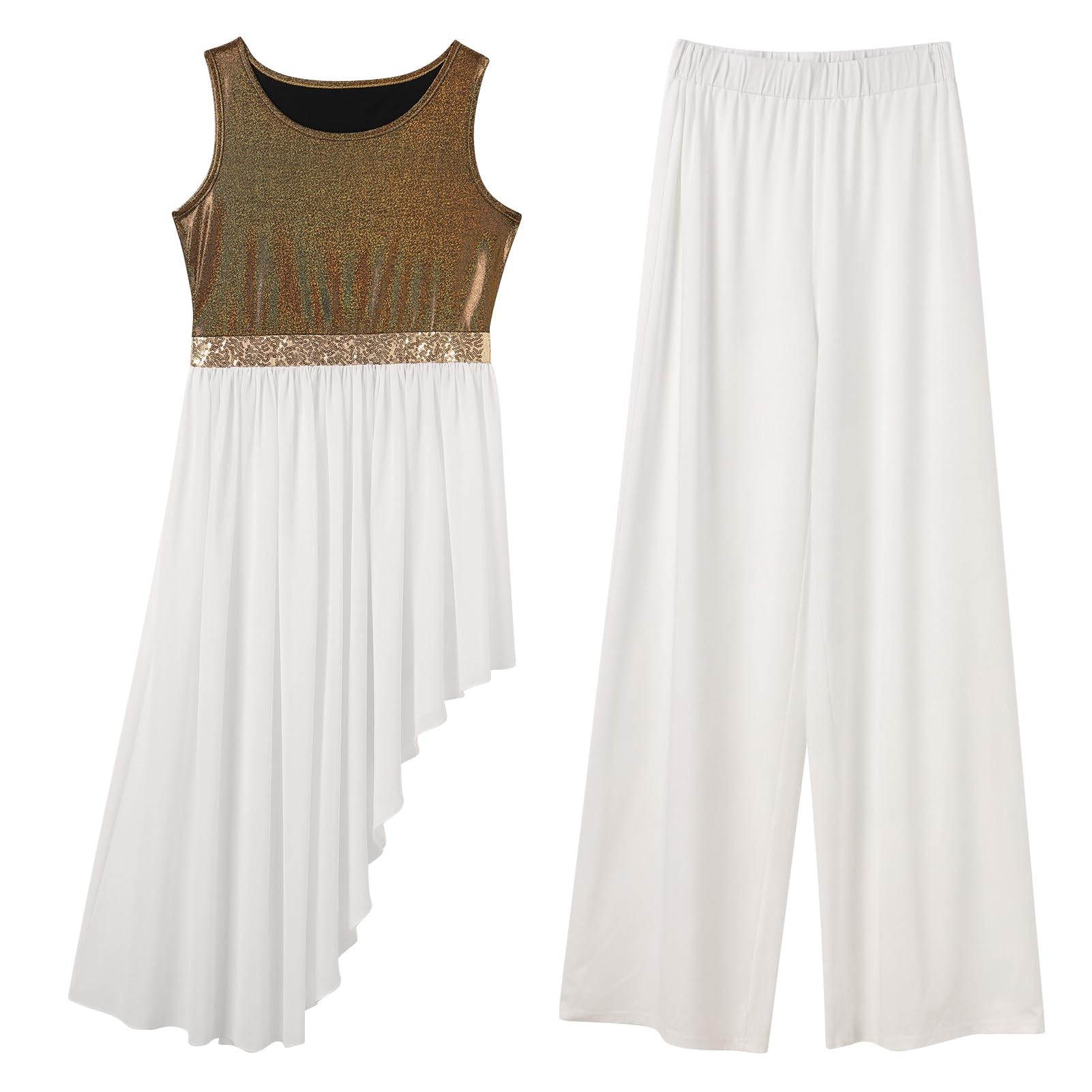 IBAKOM Vestido de danza de alabanza para mujer, vestido de adoración y túnica holgada, traje de baile litúrgico metálico, traje de baile litúrgico