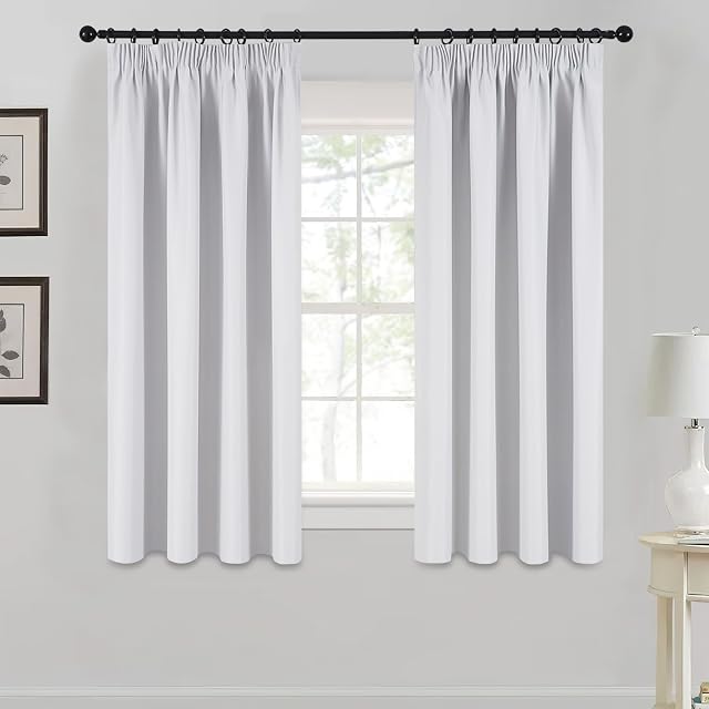 MRTREES Blackout Curtains 57 Drop 2 Panels Grey White Pencil Pleat Thermal Curtains for Bedroom Living Room Soft Window Treatments for Kids 55x57 Inch 140x145 CM Greyish